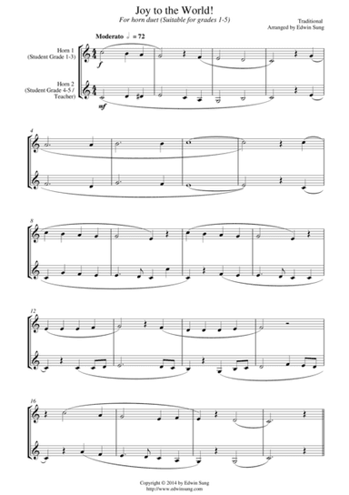 Joy to the World (for horn duet, suitable for grades 1-5) (arr. Edwin Sung)