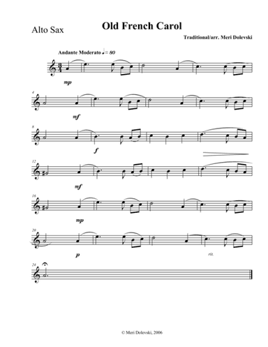 Old French Carol: E flat saxes (alto, baritone)/piano (arr. Meri Dolevski)