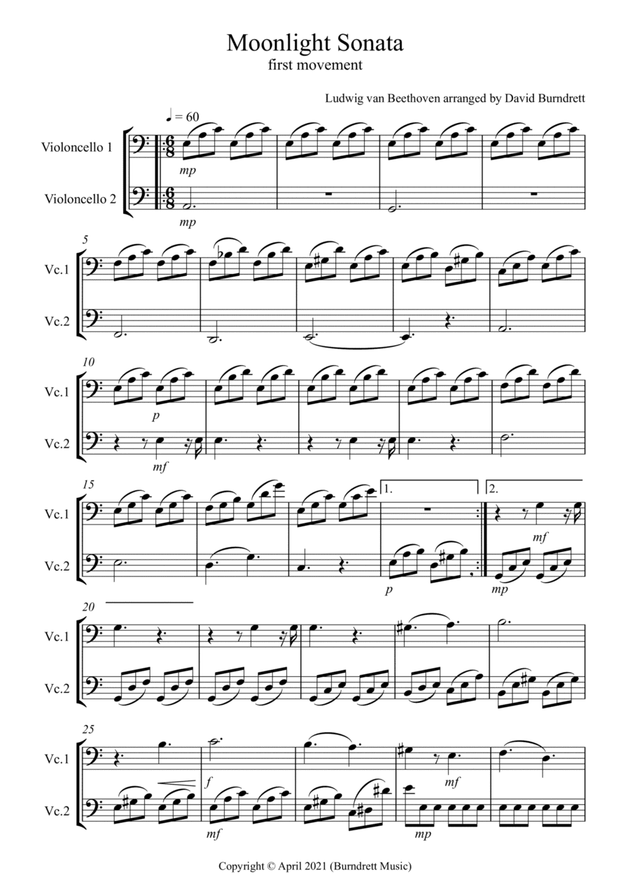 Moonlight Sonata (1st movement) for Cello Duet (arr. David Burndrett)