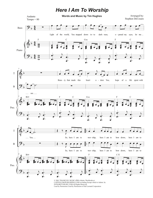 Here I Am To Worship (light Of The World) (arr. Stephen DeCesare)