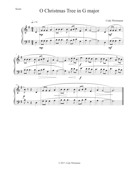 Oh Christmas Tree for Easy Piano G Major (arr. Cody Weinmann)