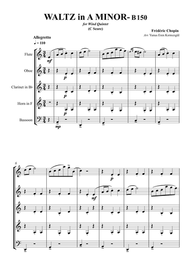 Chopin Waltz in A Minor- B150 for Wind Quintet (arr. Yunus Eren Kırmızıgül)