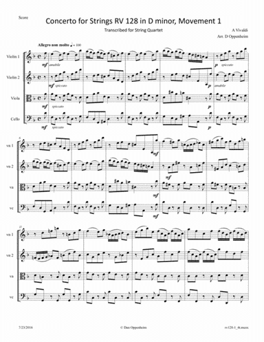 Vivaldi: Concerto for Strings in D minor RV 128 movement 1, arranged for String Quartet (arr. D Oppenheim)