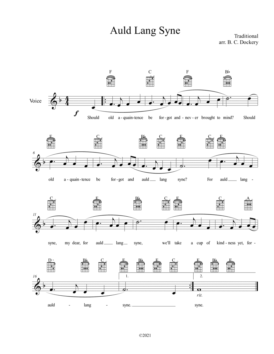 Auld Lang Syne (Lead Sheet) (arr. B. C. Dockery)