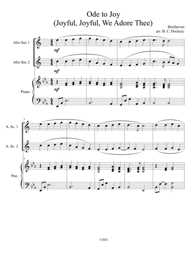 Ode to Joy (Joyful, Joyful, We Adore Thee) for alto sax duet with piano accompaniment (arr. B. C. Dockery)