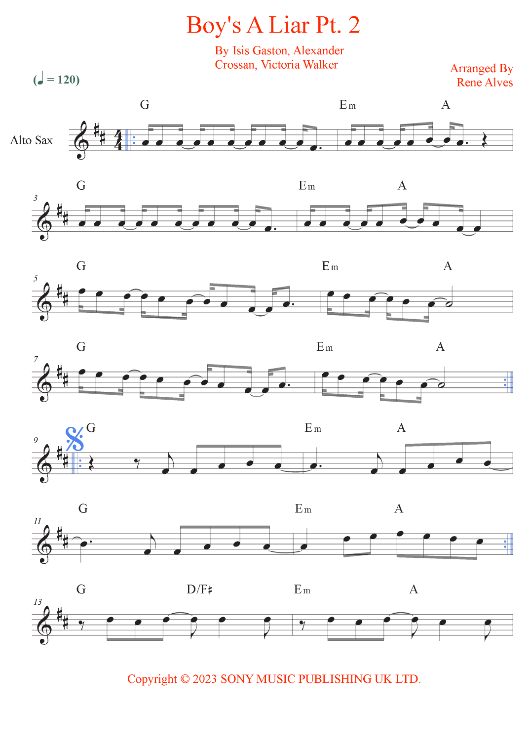 Boy's A Liar Pt. 2 (arr. Rene Alves)