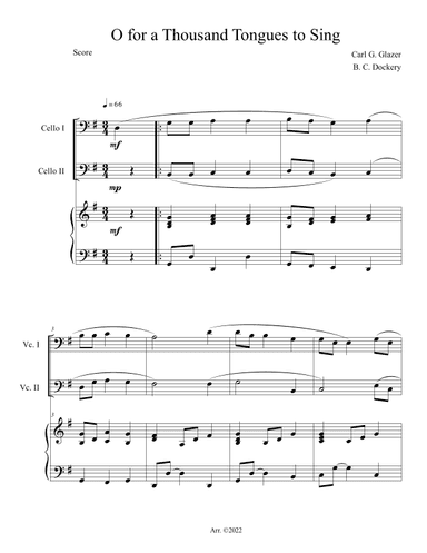 O for a Thousand Tongues to Sing (Cello Duet with Piano) (arr. B. C. Dockery)