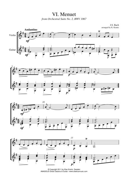 Menuet from Suite No. 2 BWV 1067 for violin and guitar (arr. K. Krantz)
