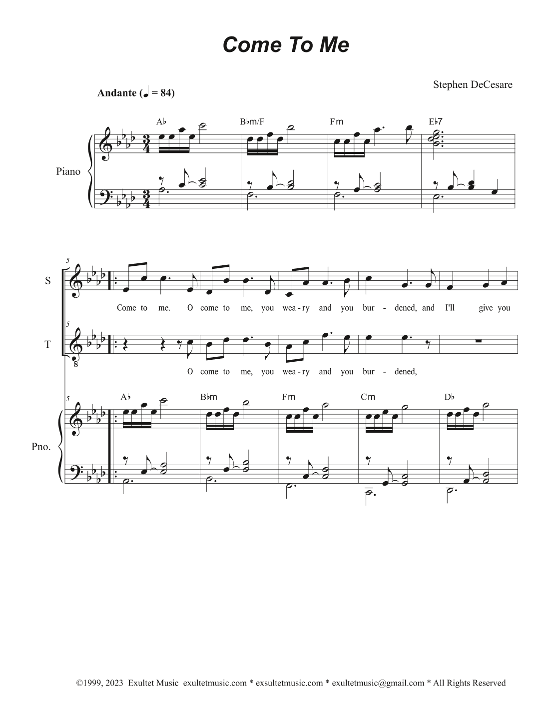 Come To Me (Duet for Soprano and Tenor solo)