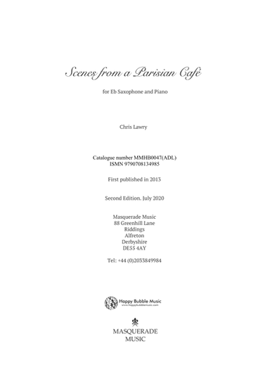 Scenes from a Parisian café - 14 beautiful pieces for Eb saxophone and piano. Includes audio tracks