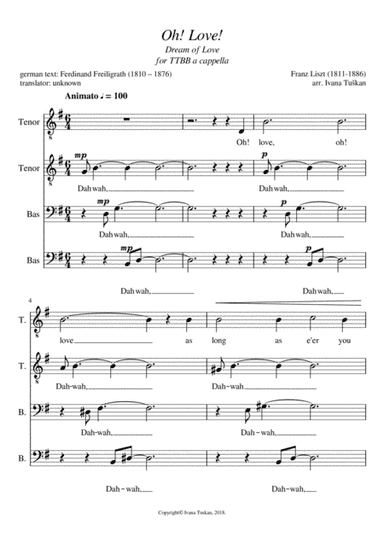 Dream of Love, TTBB, G major (arr. Ivana Tuskan)