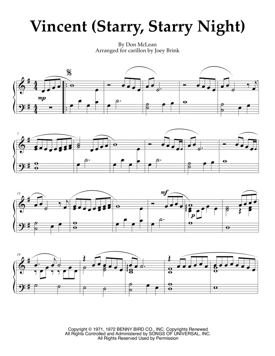 Vincent (starry Starry Night) (arr. Joey Brink)