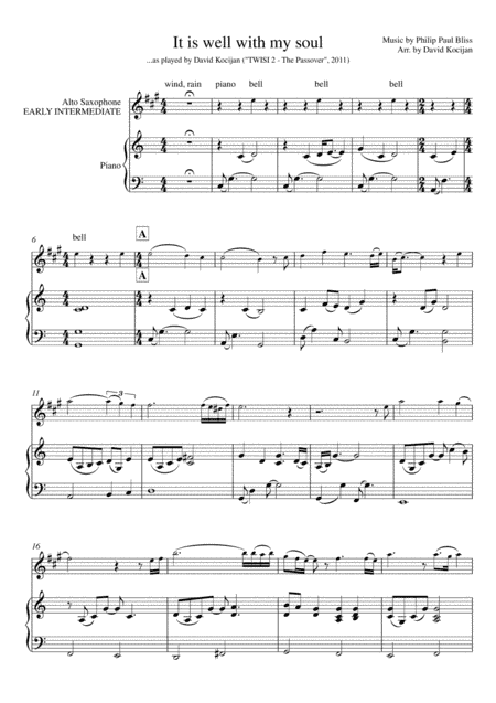It is well with my soul (piano & alto sax) - EARLY INTERMEDIATE (arr. David Kocijan)