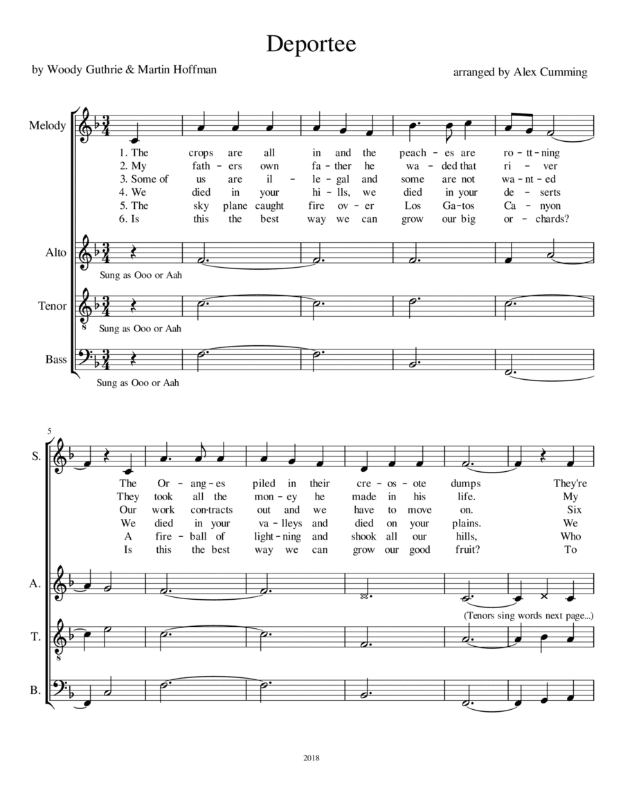 Deportee (plane Wreck At Los Gatos) (arr. Alex Cumming)