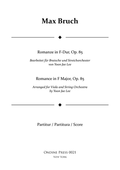 Romance in F Major for Viola and String Orchestra, Op. 85 - Score Only (arr. Yoon Jae Lee)