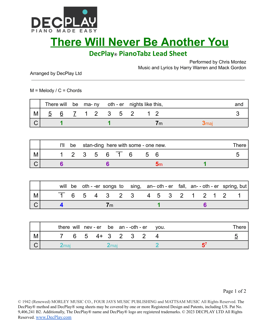There Will Never Be Another You (arr. DecPlay Ltd)