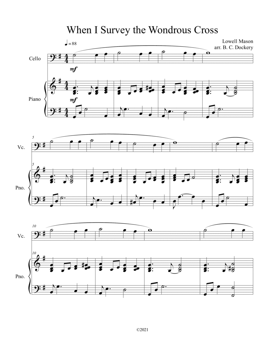 When I Survey the Wondrous Cross (Cello Solo) with optional piano accompaniment (arr. B. C. Dockery)