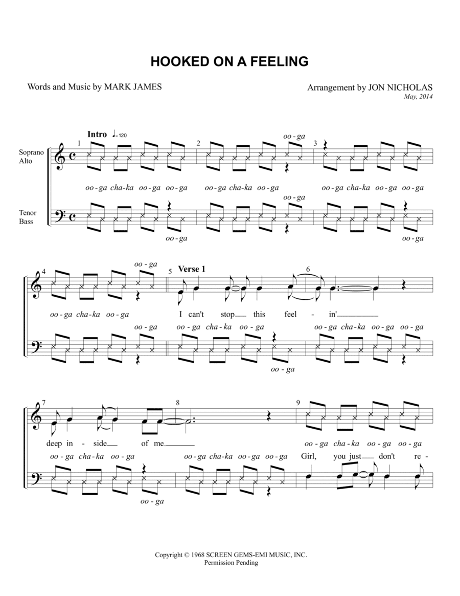 Hooked On A Feeling (arr. Jon Nicholas)