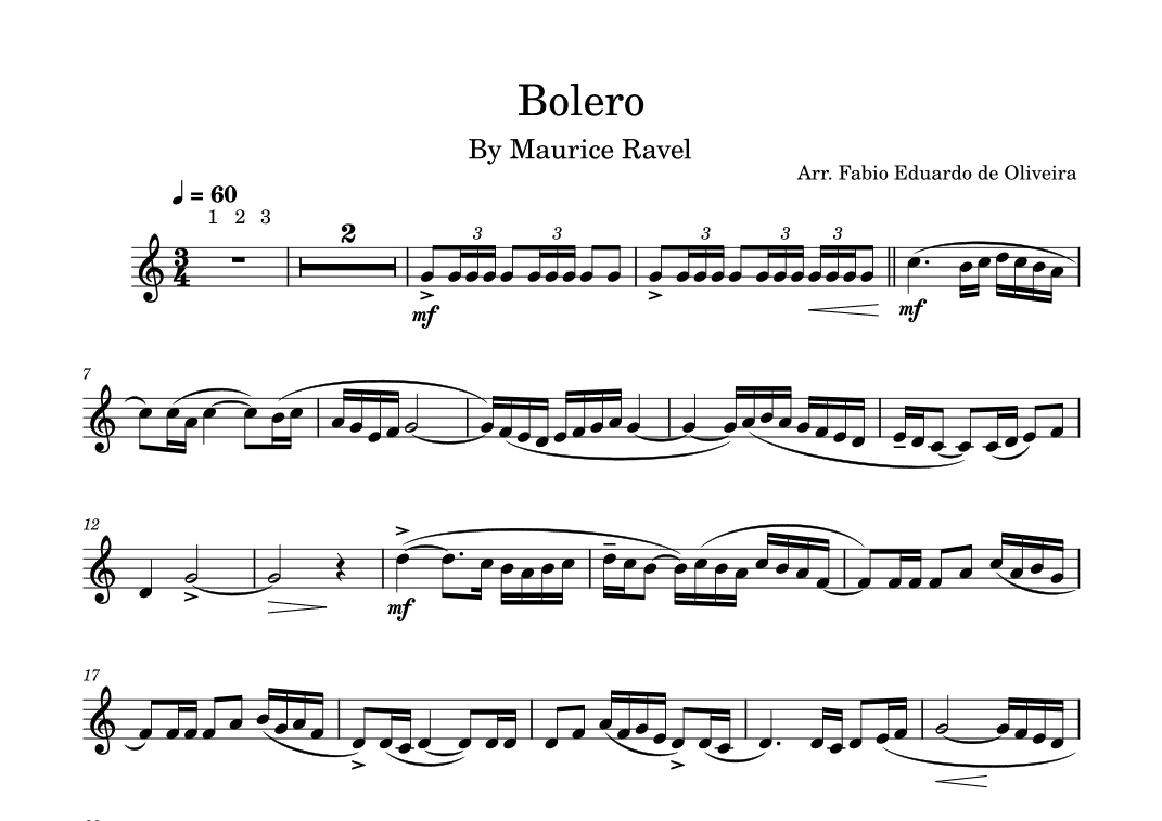 Bolero (Ravel) - Easy Arrangement (arr. Fabio Eduardo de Oliveira)