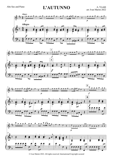 AUTUNNO - by Vivaldi - easy Alto Sax and piano (arr. Ivan Marini)