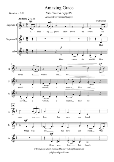Amazing Grace (SSA a cappella) (arr. Thomas Quigley)