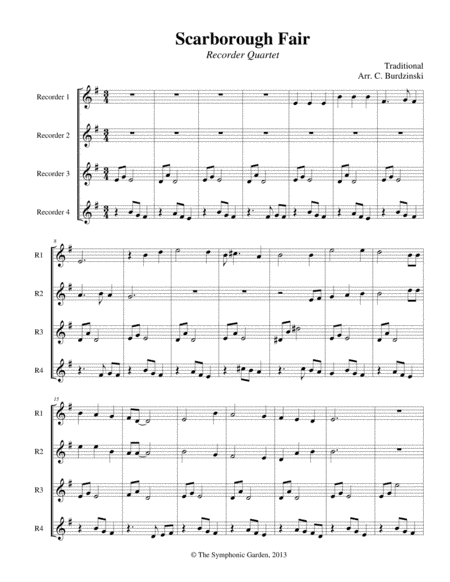 Scarborough Fair - recorder or flute quartet (arr. C. Burdzinski)