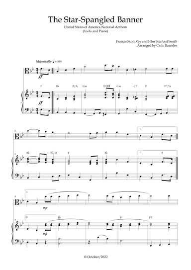 The Star-Spangled Banner - EUA Hymn (Viola and Piano) Chords (arr. Cadu Barcelos)
