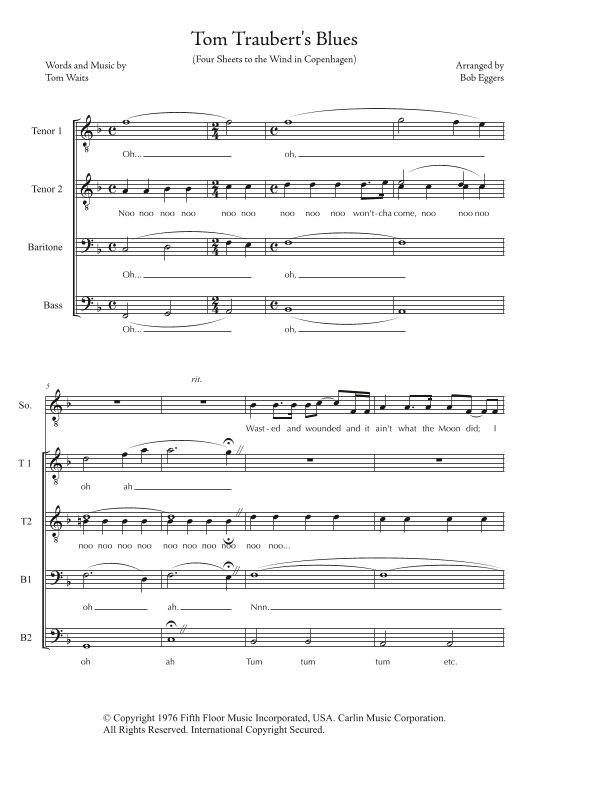 Tom Traubert's Blues (four Sheets To The Wind In Copenhagen) (arr. Bob Eggers)