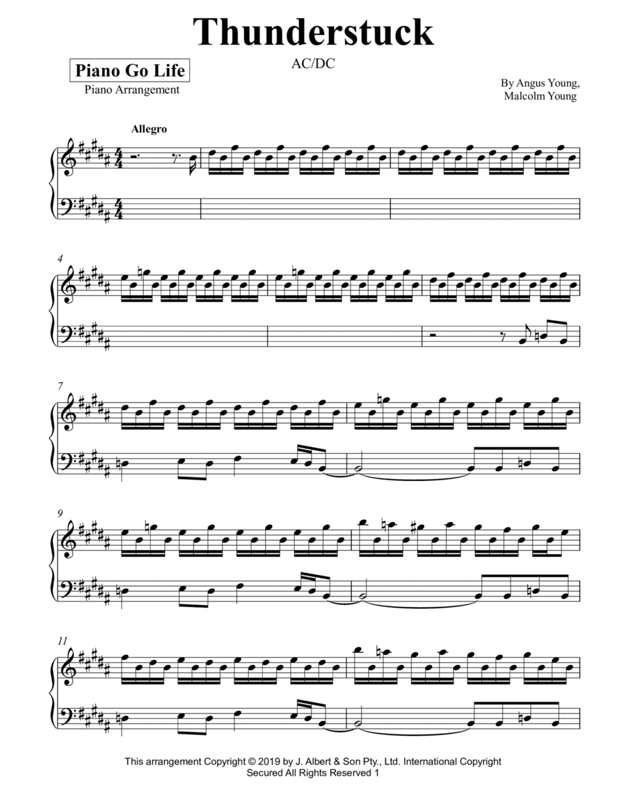 Thunderstruck (arr. Piano Go Life)