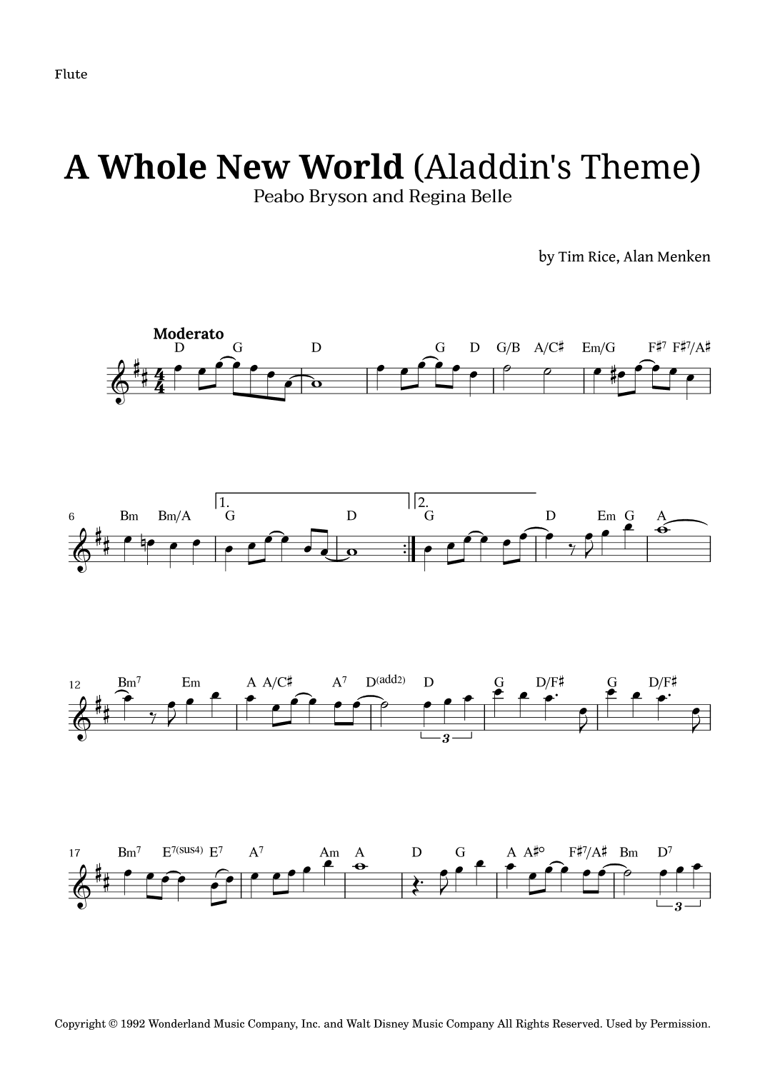 A Whole New World (aladdin's Theme) (arr. Langanho)