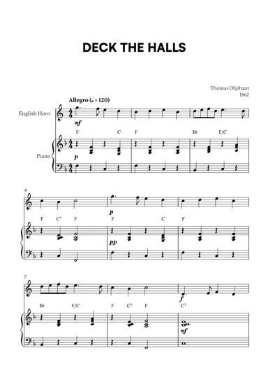 Deck the Halls (for English Horn and Piano) (arr. Cadenza Editions)