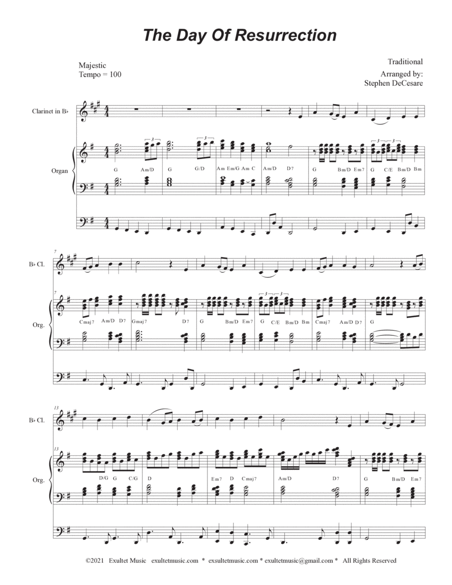 The Day Of Resurrection (Bb-Clarinet solo - Organ accompaniment) (arr. Stephen DeCesare)