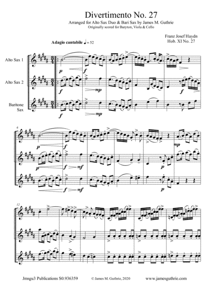 Haydn: Divertimento No. 27 for Sax Trio (arr. James M. Guthrie)