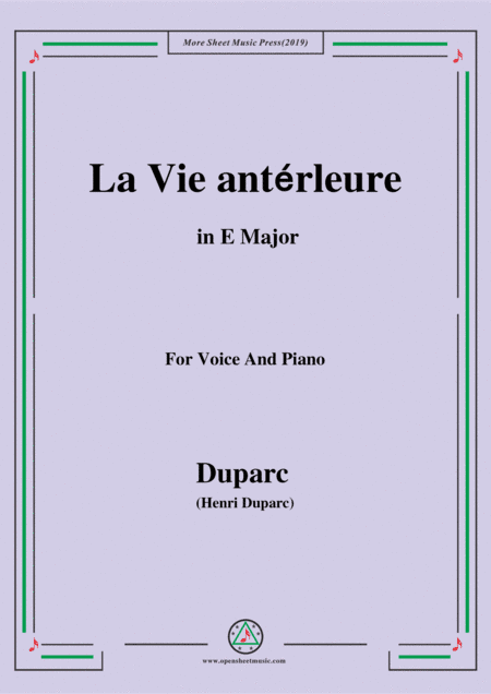 Duparc-La Vie antérleure in E Major (arr. MSM)