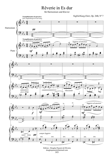 Rêverie (Op. 26B, Nº 7) (piano and harmonium) (score) (arr. Passoni Music)
