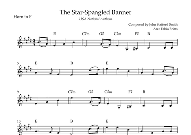 The Star Spangled Banner (USA National Anthem) for Horn in F Solo with Chords (A Major) (arr. Fabio Britto)