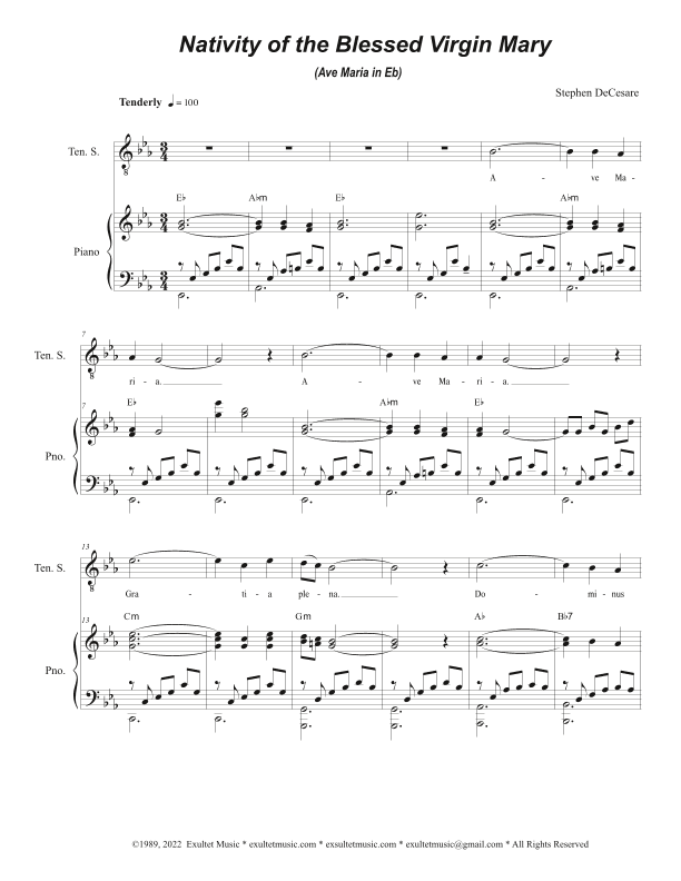 Nativity of the Blessed Virgin Mary (Ave Maria in Eb) (Solos and SATB)