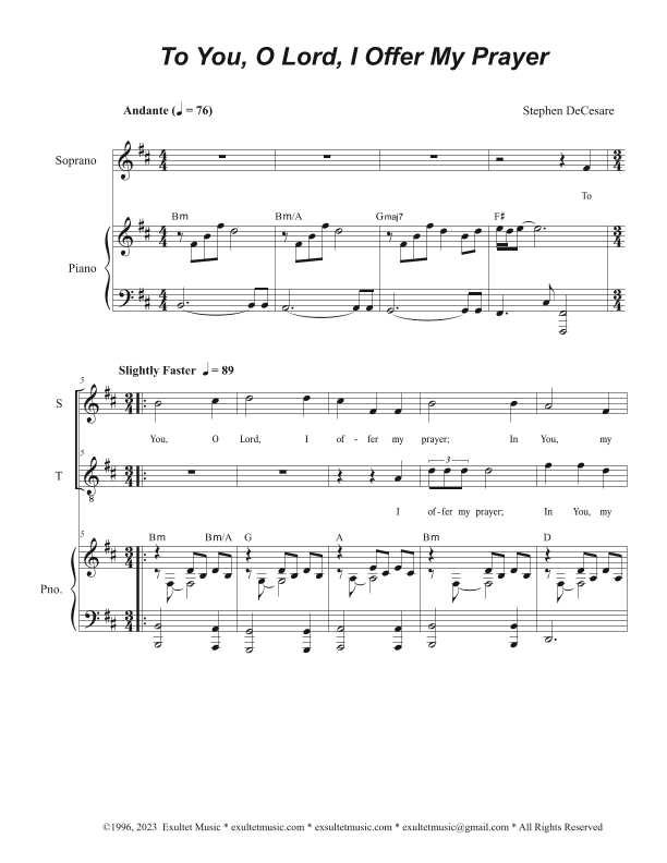 To You, O Lord, I Offer My Prayer (Duet for Soprano and Tenor solo)