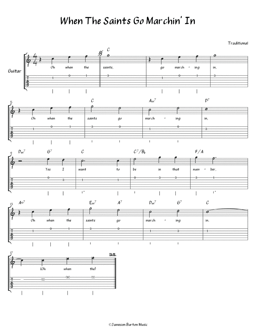 "When the Saints Go Marchin' In" - Guitar w/TAB (arr. Jameson Burton)