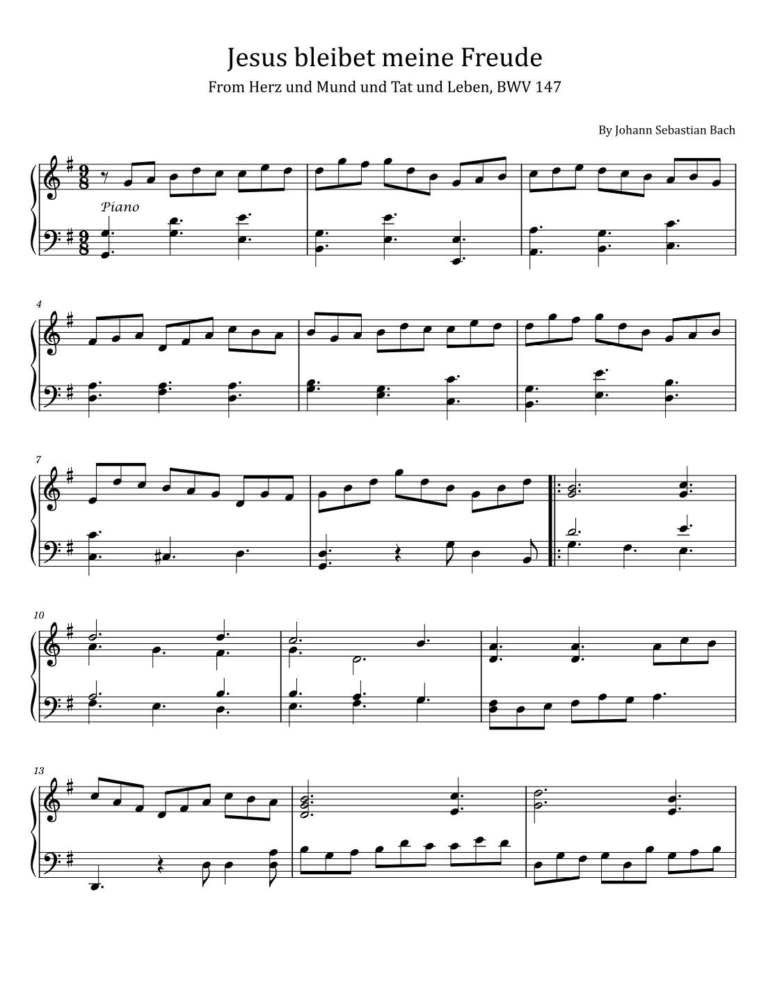 Bach Jesus bleibet meine Freude - BWV 147 - Original For Piano Solo (arr. poon)