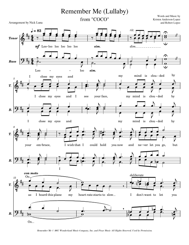 Remember Me (lullaby) (arr. Nick Luna)