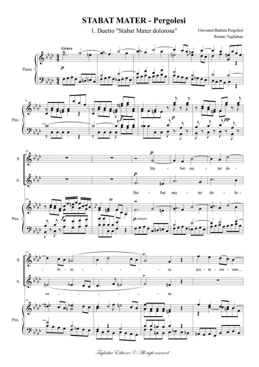 STABAT MATER - Pergolesi - 1. "Stabat Mater" - Duetto - Arr. for SA and Organ (arr. Renato Tagliabue)