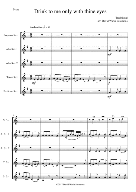 Drink to me only with thine eyes for saxophone quintet (arr. David Warin Solomons)