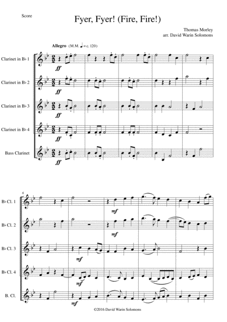 Fyre Fyre! (Fire! Fire!) for clarinet quintet (4 B flats and 1 bass) (arr. David Warin Solomons)