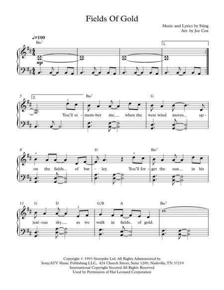 Fields Of Gold (arr. Joe Cox)