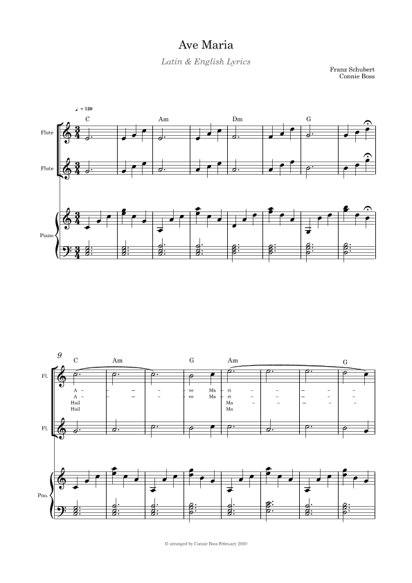 Ave Maria - Flute duet and piano (arr. Connie Boss)