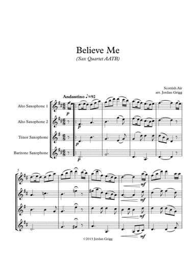 Believe Me (Sax Quartet AATB) (arr. Jordan Grigg)