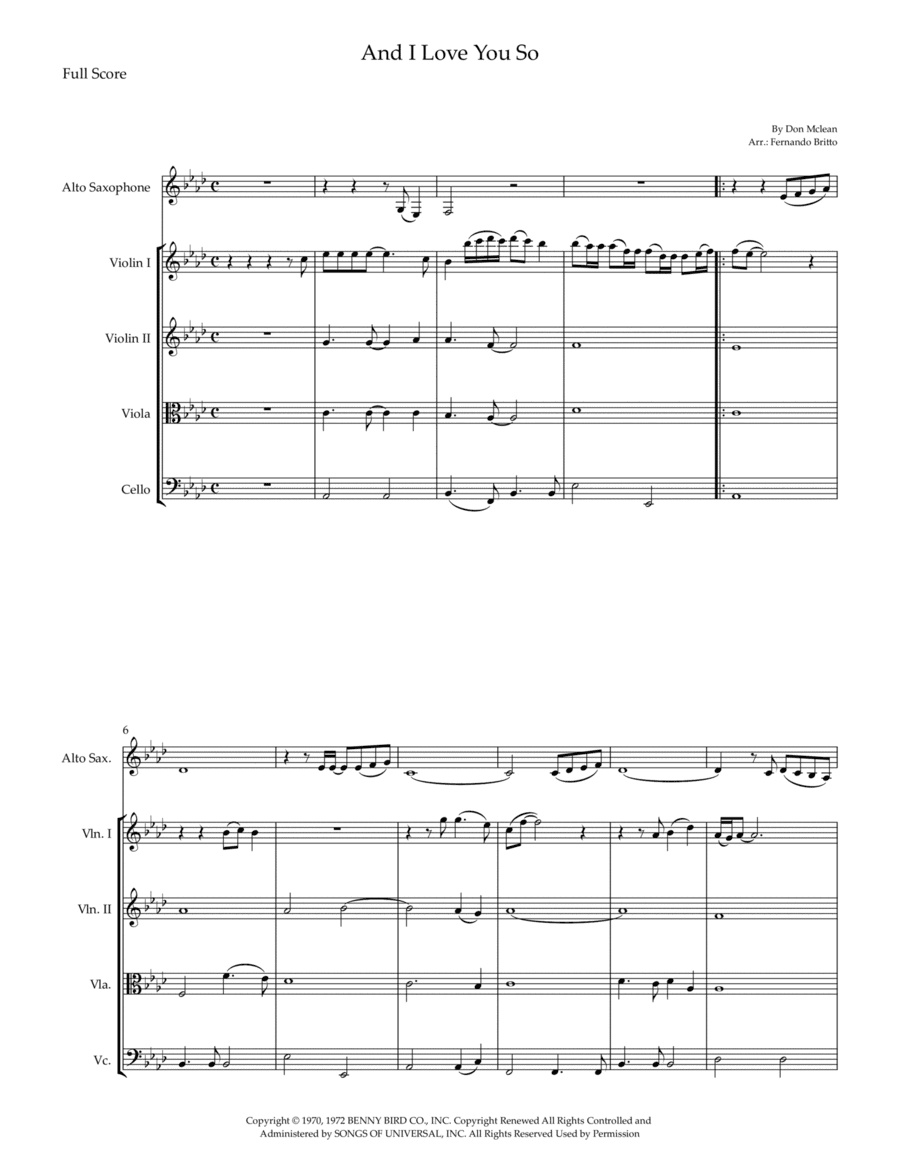 And I Love You So (arr. Fernando Britto)