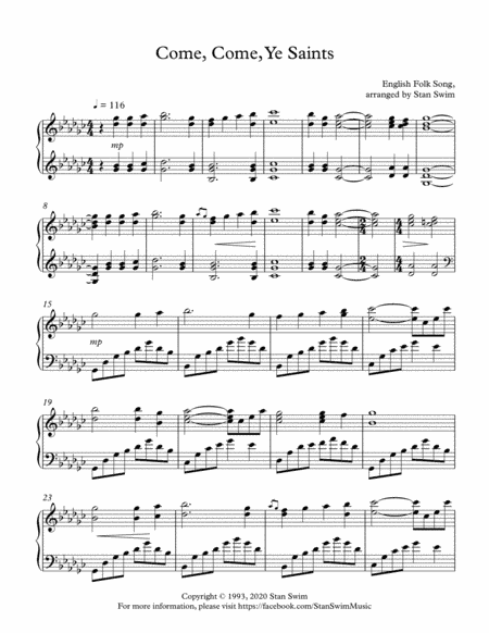 Come, Come, Ye Saints (piano solo) (arr. Stan Swim)