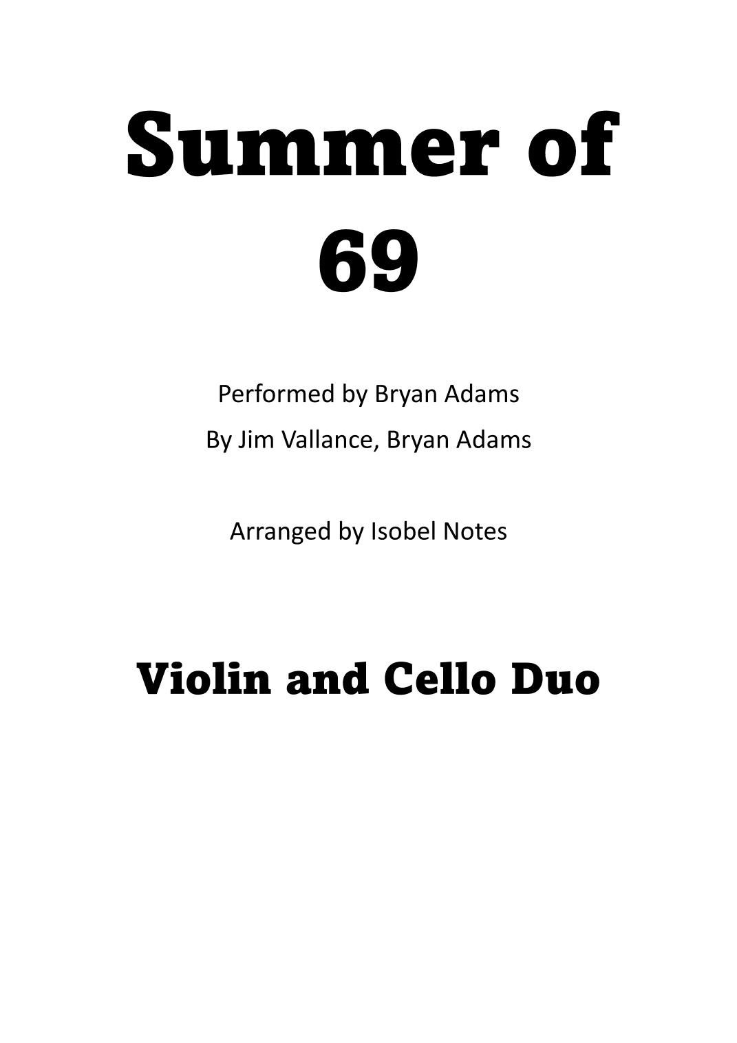 Summer Of '69 (arr. Isobel Notes)